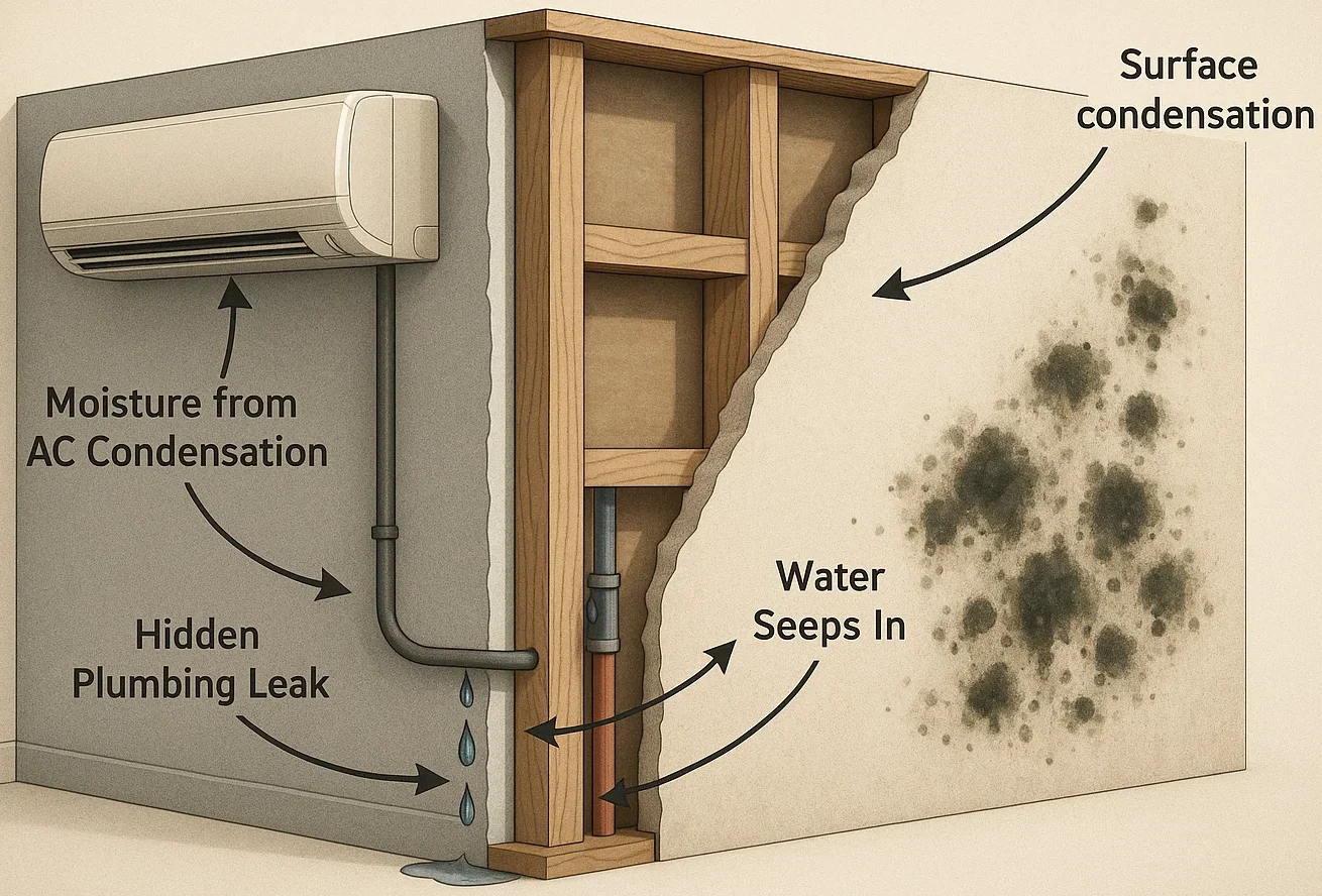 How black mold forms on walls due to hidden moisture sources