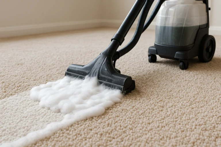 A carpet machine cleaner in action — lifting stains, dust, and allergens from deep within the fibers