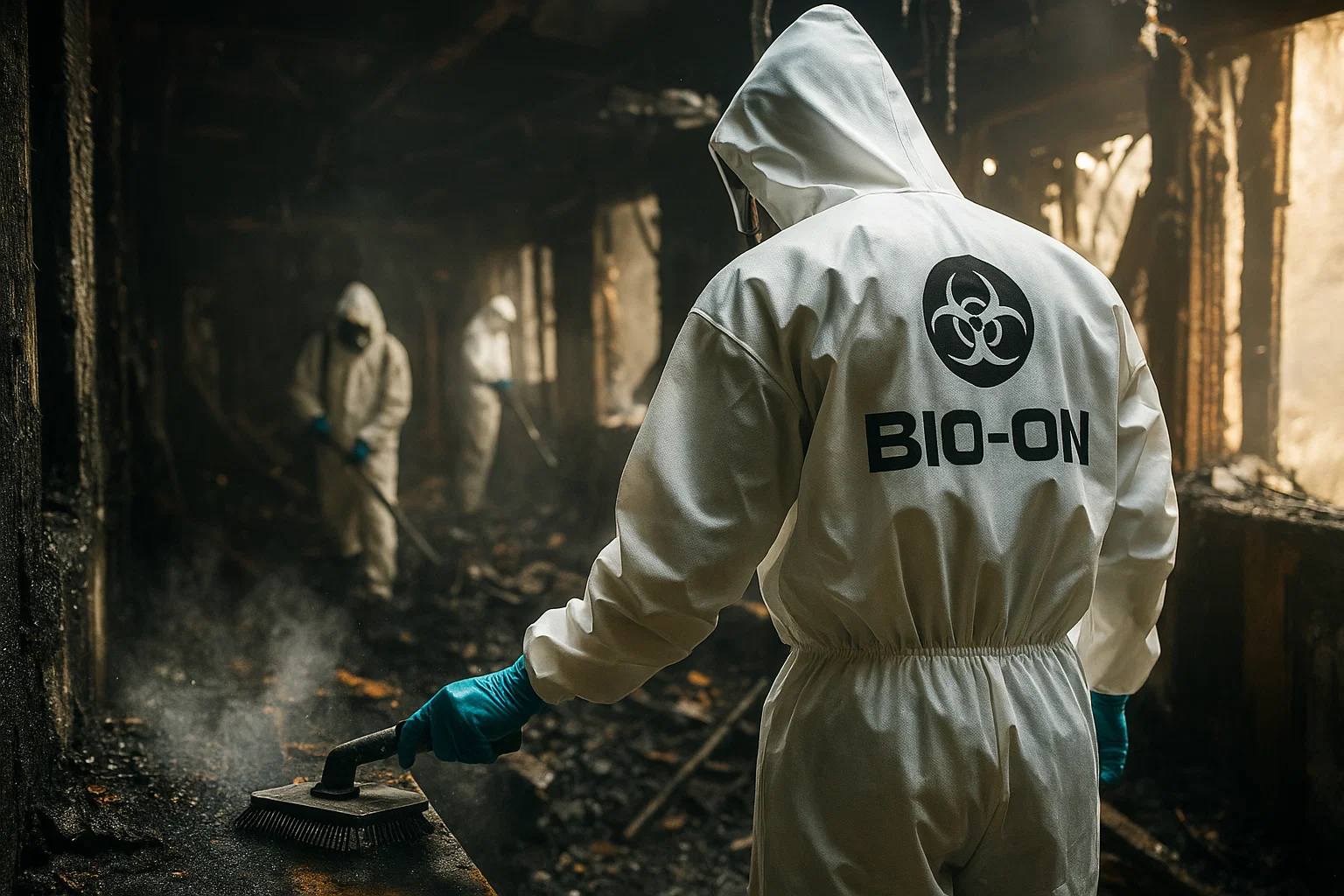 Bio On Team doing Fire Damage Cleanup