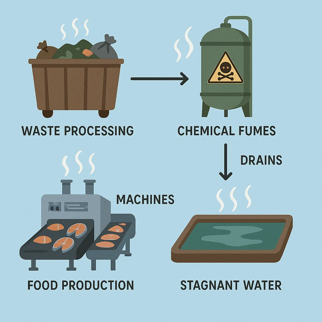 Common odor sources in industrial spaces and how they build up over time