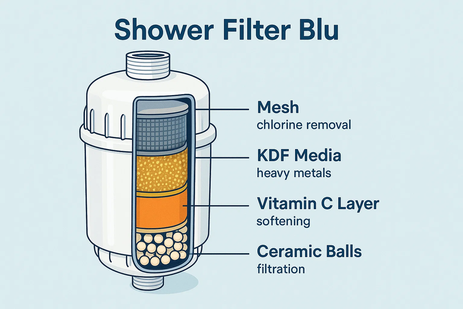 Inside the Shower Filter Blu — a multi-stage filtration system for cleaner, healthier water