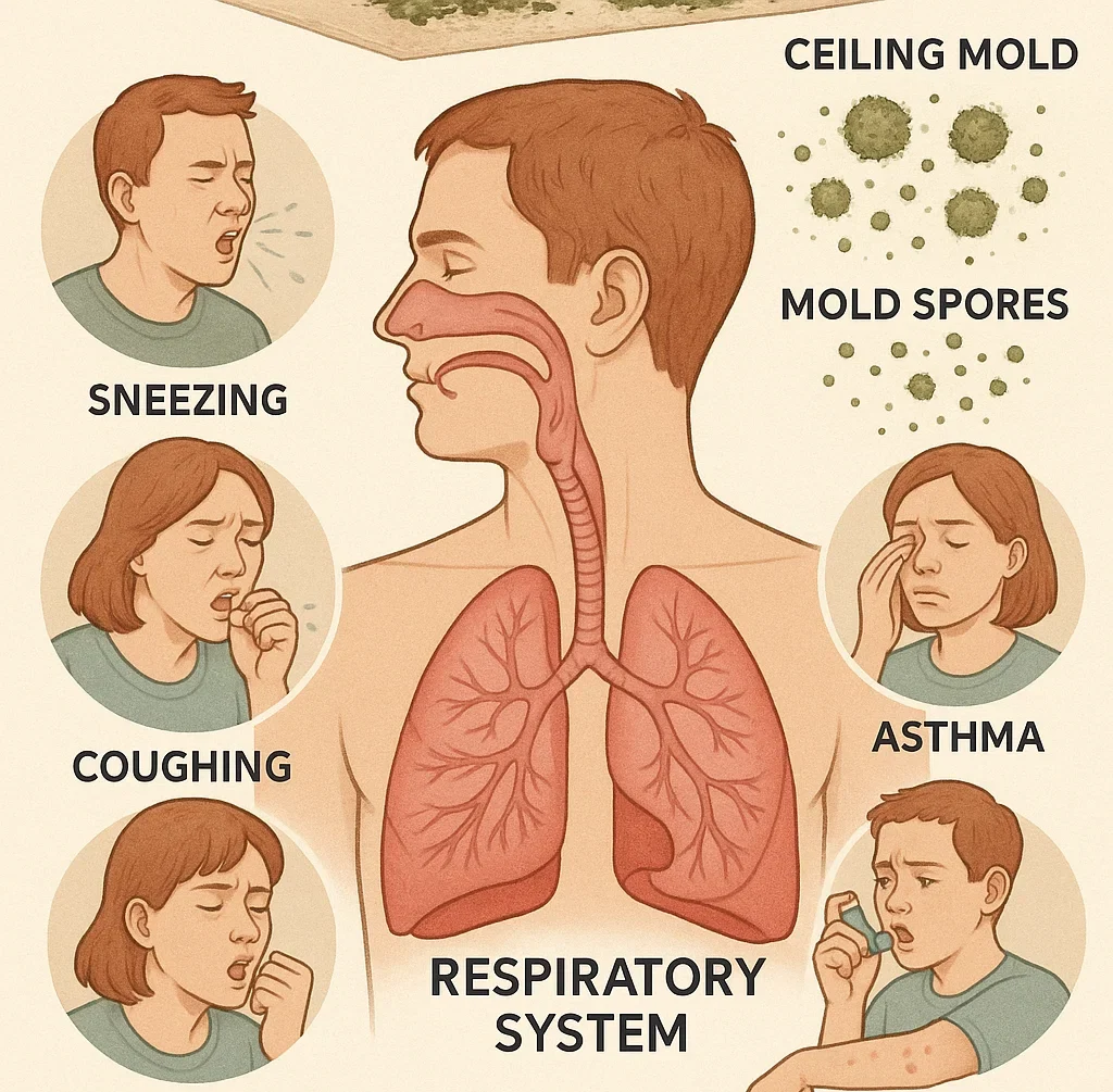 Breathing in mold spores from your ceiling can lead to various health problems—especially for children or people with asthma