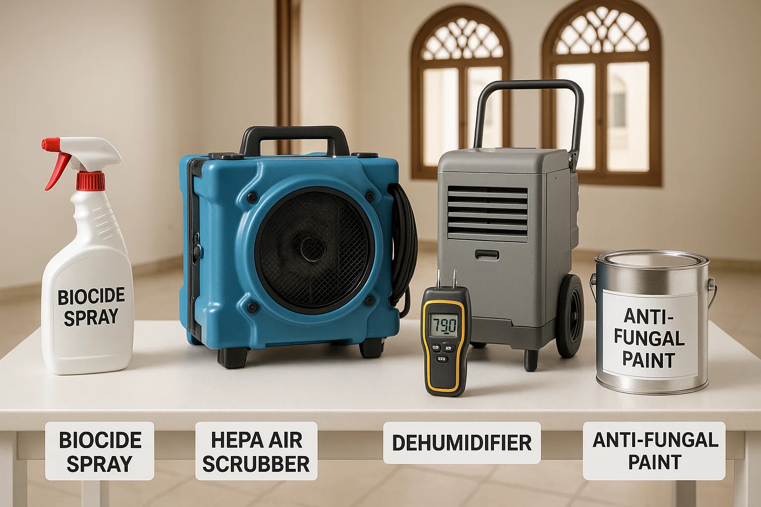 Essential mold breaker tools used by professionals to clean and prevent mold inside UAE homes