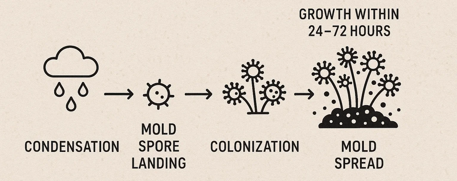 How mold grows step-by-step indoors—often in just a few days under humid UAE conditions