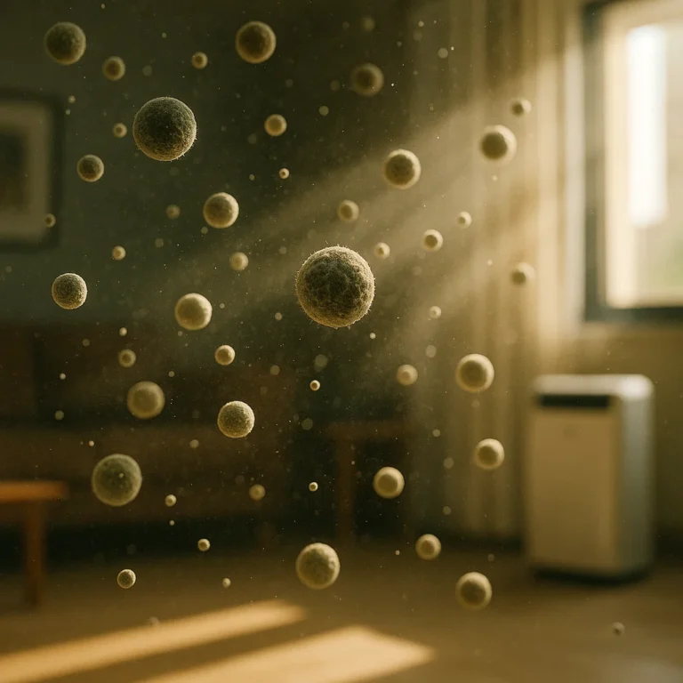 Microscopic mold spores in indoor air—often invisible, but harmful if inhaled