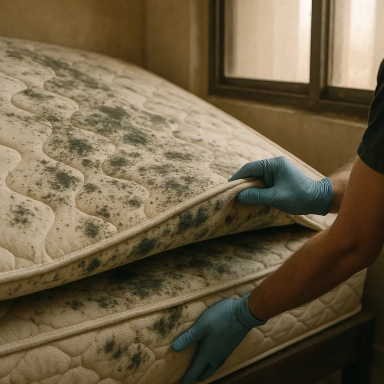 Mold growing underneath a mattress in a poorly ventilated bedroom in the UAE