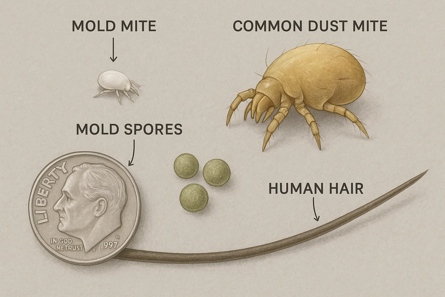 Mold mites are nearly invisible to the eye—this is how they compare to other indoor allergens