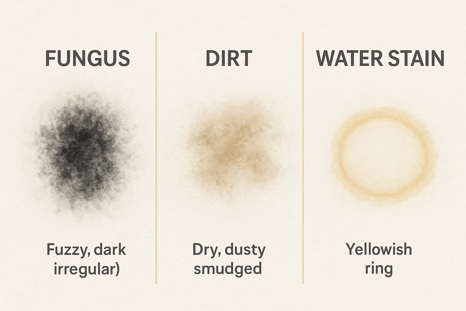 Not all wall stains are fungus—this visual helps you tell mold from harmless dust or damp marks