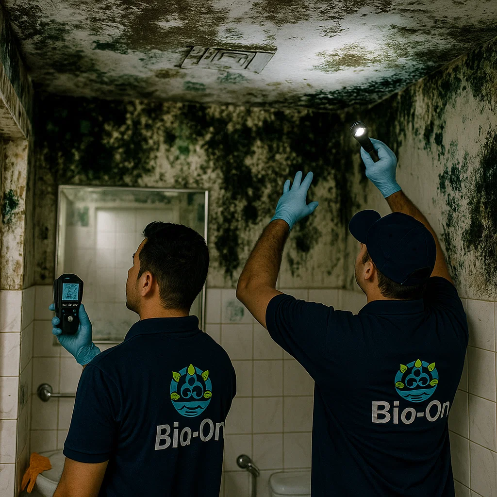 Real mold cases in UAE often appear on ceilings and walls like this — Bio-On’s team can help assess and clean it professionally