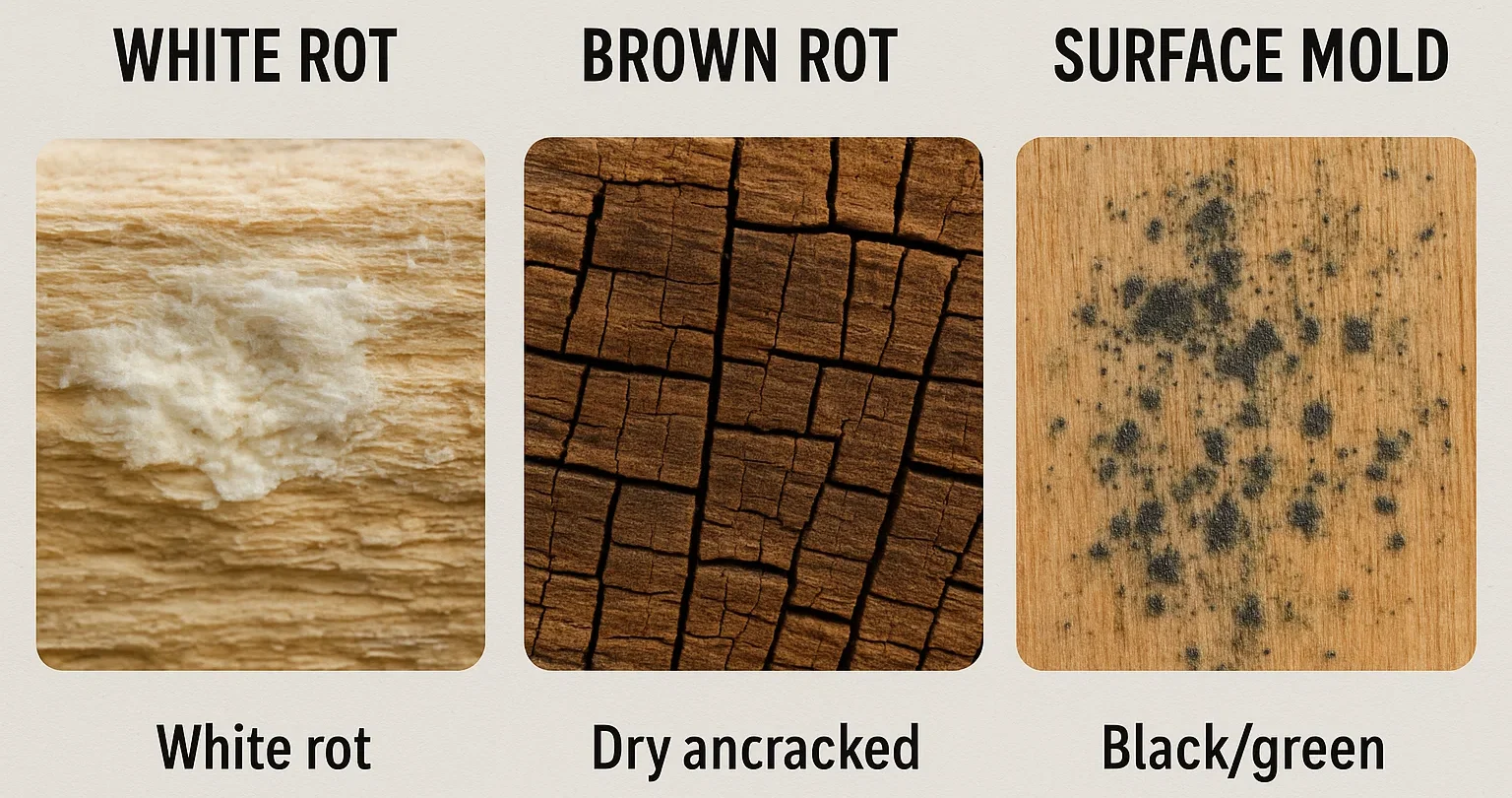 Spot the difference—identify the type of fungus attacking your wood before choosing the right treatment