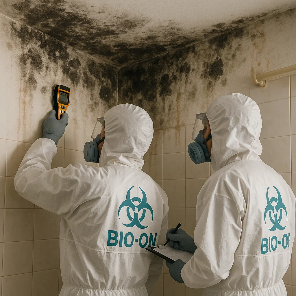 Severe mildew mould spreading inside a poorly ventilated UAE apartment bathroom—professional help is often required to stop the growth