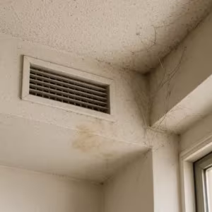 A dusty ceiling with cobwebs and stains needing cleaning in a UAE home