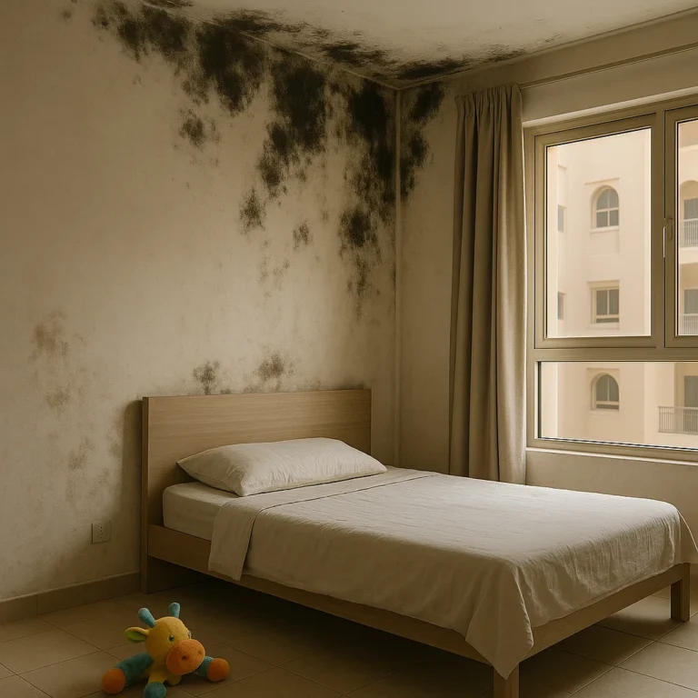 Black mold growing inside a UAE home, posing health risks for residents
