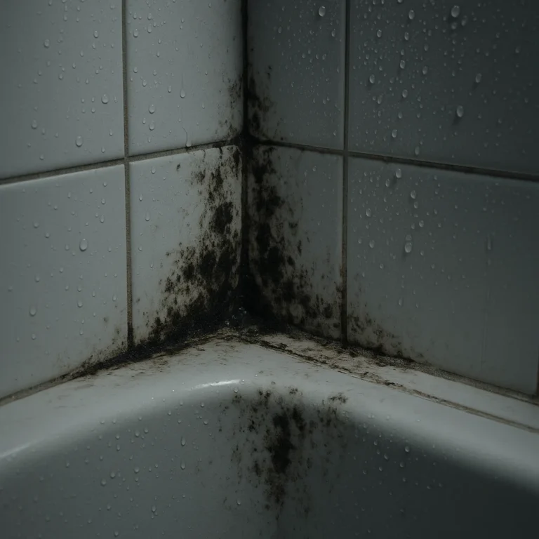 Black mold growing on bathroom tiles and sealant