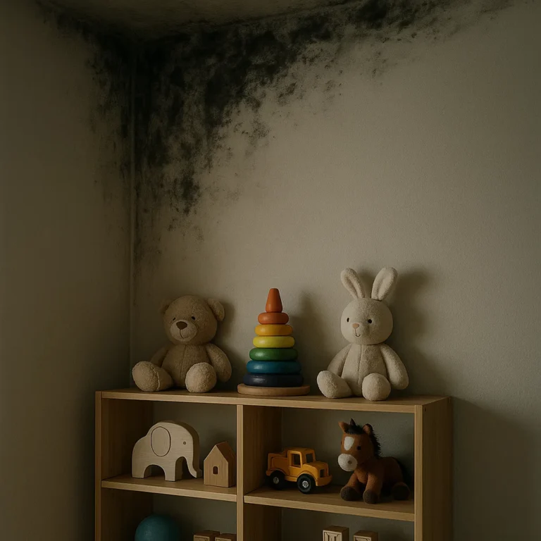 Black mould in a bedroom corner showing potential health risks for families in UAE homes
