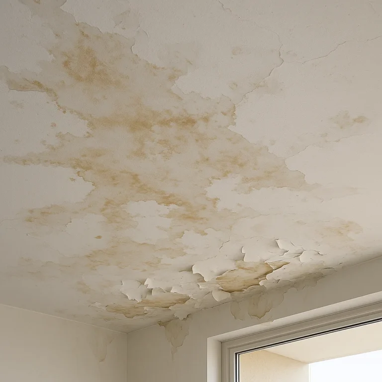 Damaged ceiling paint caused by a leaking roof