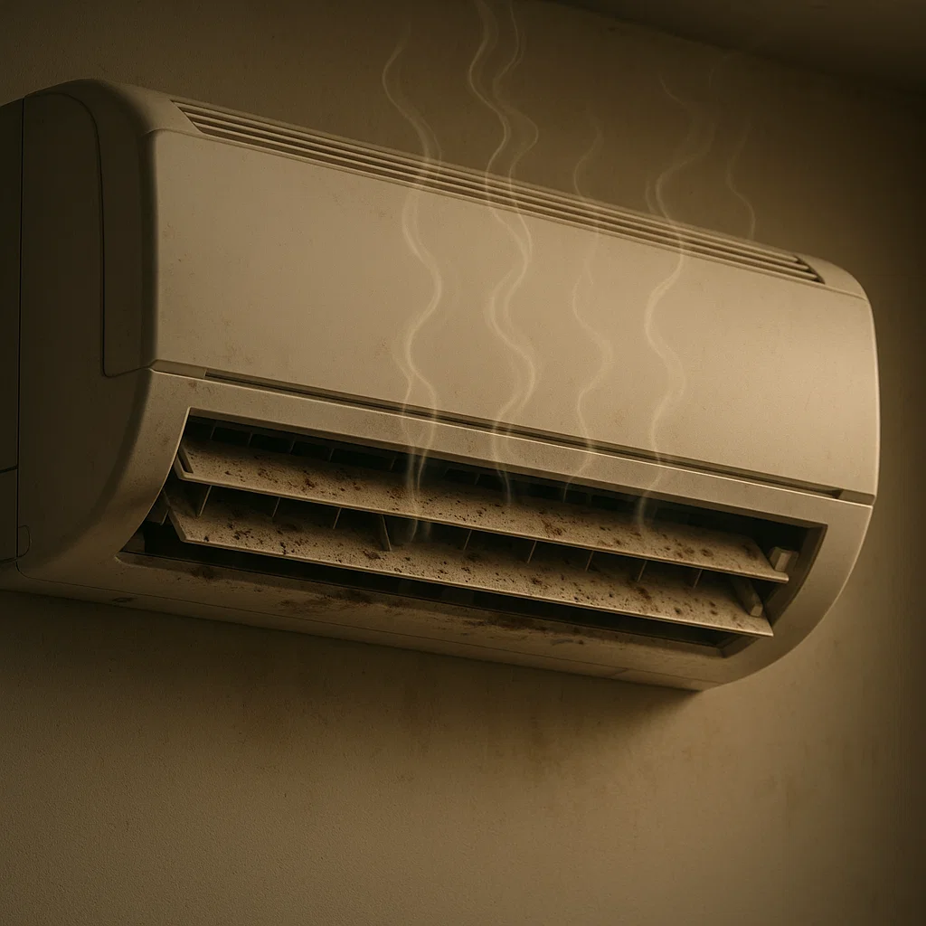 Dirty AC vent showing why air conditioners can smell bad