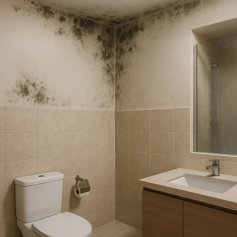Humidity-related mold growth on bathroom walls in UAE