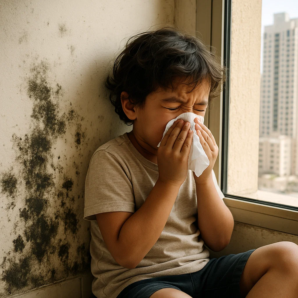 Mould allergy symptoms triggered by mould growth at home