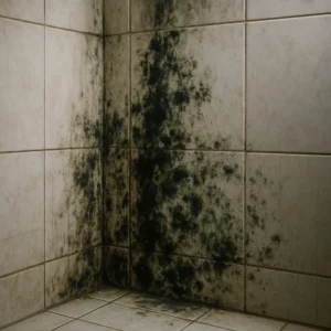 Mould patches spreading on bathroom tiles in a UAE home