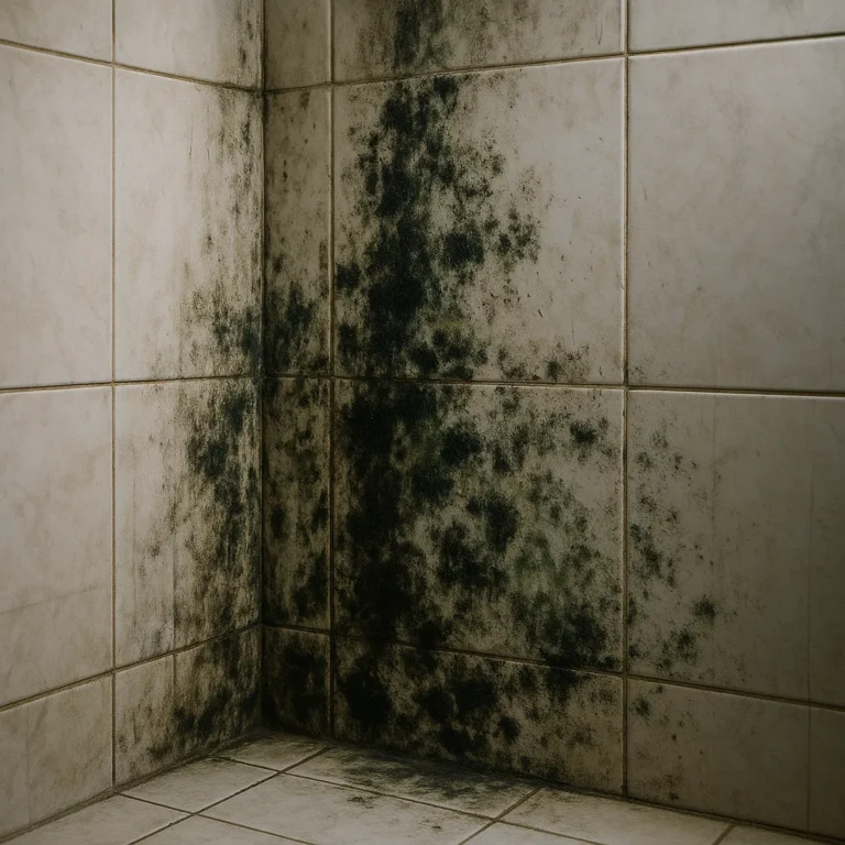 Mould patches spreading on bathroom tiles in a UAE home