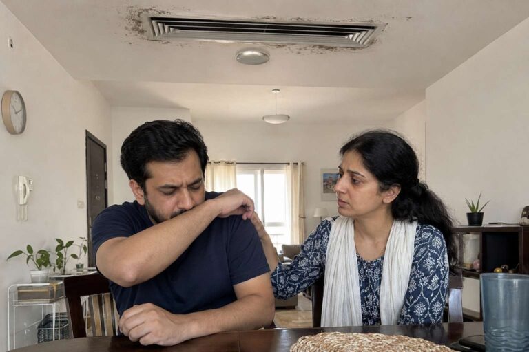 A couple beneath a moldy ac vent in a home