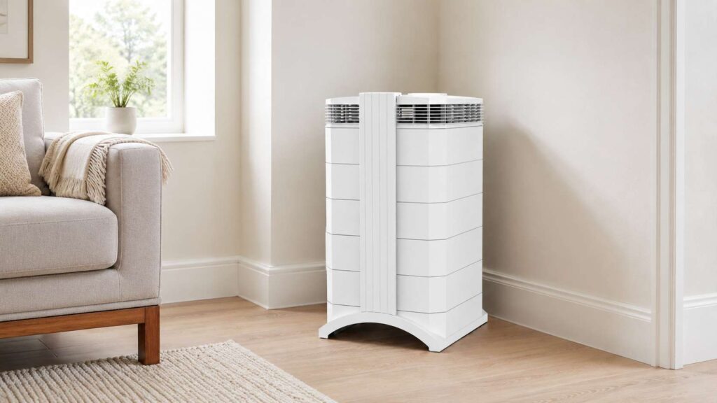IQAir HealthPro Plus XE Air purifier in a corner of the room