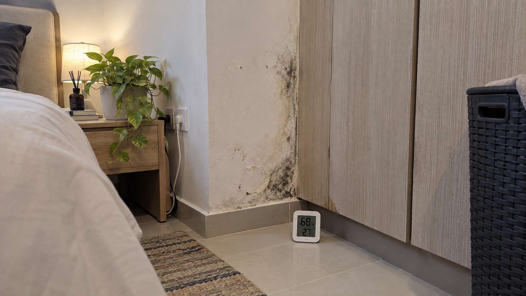 Recurring mold, damp staining, bubbling paint, and swollen cabinetry in a UAE home
